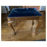 Victorian style stool with blue velvet top