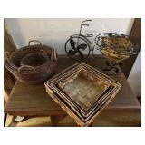 Metal Bicycle w/ grape decor & wicker basket, Set