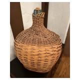 Large Antique demijohn, aqua-colored glass bottle