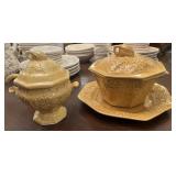 Yellow/Gold Ceramic Soup Tureen & Lid with Plate
