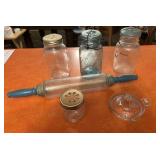 Vintage Glass Rolling Pin, Vintage Ball Mason