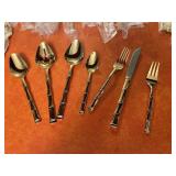 Stainless gold color flatware utensils bamboo