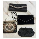 (4) Black Evening Clutch Bags with straps