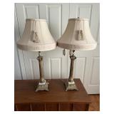 (2) Brass lamps with marble details & shades