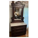 Antique Victorian Eastlake Walnut Dresser, Marble