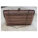 Pink and Silver Beaded Clutch Bag with chain strap
