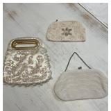(3) Beaded Evening Bags Cream Color with beaded