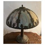 Antique Bent Slag Glass Panel Table Lamp