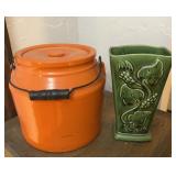 Vintage Pottery Vase and Pottery crock with handle