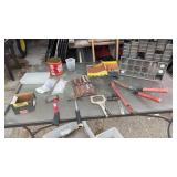 Assorted tools, including organizers, knives,