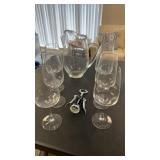 (6) 14 oz Wine Glasses and Pitcher, Wine bottle