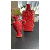 (2) Pottery Decor Vases, Red, 13 in tall & 17.5
