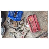 C clamps, assorted tools, power tools, toolbox,
