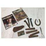 Vintage iron railroad spikes(3), primitive carved