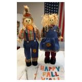 Scarecrow Boy and Girl, poseable arms, wood