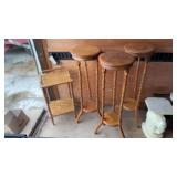 4 oak pieces, three spool type fern stands 40