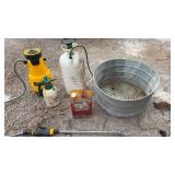 Wash tub, three sprayersAnd camp stove fuel