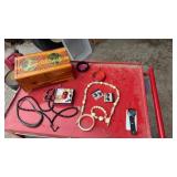 Jewelry box with assorted jewelry and watch