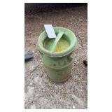 Milk can, mop bucket,  ceiling fan