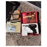 Deadlock lock, staple gun and soldering kit