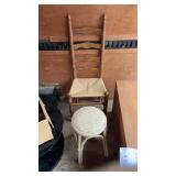 Ladder back chair and wicker stool