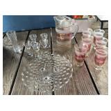 Decorative gold rim water set, etched stemware,