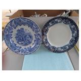Two blue china plates, one Spode blue