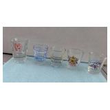5 assorted shot glasses