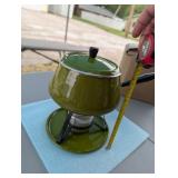 Olive green fondue pot (fuel, not electric)