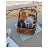 6 mugs in a basket
