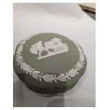 Wedgwood small sage green Jasperware lidded
