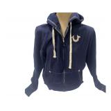 True Religion zip up hoodie - blue - doesn’t have a size. Fits like a medium/large