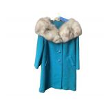Teal and fur knee length jacket