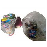 Can of Tinker Toys, Battleship, Monopoly, Checker Board, Uno, Scrabble. And Bible Triva