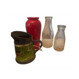 Stone Ware Picter Fiesta Ware 8.5 Inch Vase and 2 Milk Bottles