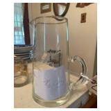 A 9 Inch Tall Etched Glass Pitcher Half Handle bh Gene Lealat