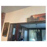 A 12x24 In h Slate Shingle with a Painted Deer on by Griffith and a 23x8.5 Inch Cabin on Wood