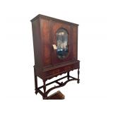 Very Old Wooden China Cabinet Wood Wheels 45.5 x16x65 Inches Contents not Included