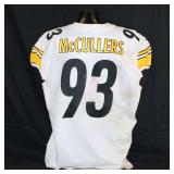 Pittsburgh Steelers #93 Dan McCullers Game Used Away Jersey and Pants Set. Game Used unlaundered Nike away jersey and gold pants worn by defensive lineman Dan McCullers for the 2019 season ending game
