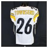 Pittsburgh Steelers #26 DeShea Townsend Game Used Away Jersey. Reebok away jersey used by cornerback DeShea Townsend. Jersey has a 2006 year tag and has loose threads and other signs of use. Reed is a