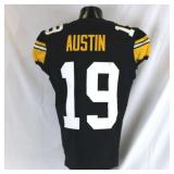 Pittsburgh Steelers #19 Calvin Austin Game Used Throwback Jersey. Nike Throwback unlaundered jersey used by wide receiver Calvin Austin during the November 12, 2023 game against the Green Bay Packers 