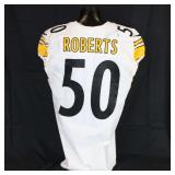 Pittsburgh Steelers #50 Elandon Roberts Game Used Away Jersey. Nike away unlaundered jersey worn by linebacker Elandon Roberts for the November 26, 2023 game against the Cincinnati Bengals at Paycor S