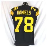 Pittsburgh Steelers #78 James Daniels Game Used Color Rush Jersey. Nike Color Rush unlaundered jersey worn by offensive lineman James Daniels during the December 7, 2023 game against the New England P