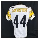 Pittsburgh Steelers #44 Najeh Davenport Game Used Away Jersey. Reebok away jersey used by running back Najeh Davenport. Jersey has a 2007 year tag and features the Steelers 75th Anniversary patch. Jer