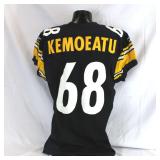 Pittsburgh Steelers #68 Chris Kemoeatu Game Used Home Jersey. Reebok jersey used by offensive lineman Chris Kemoeatu. Jersey has a 2008 year tag, several team repairs, loose threads, scrapes and other