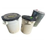 2 Brute Buckets w/ Lids and Galvanized Trash Can