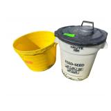 Brute Feed and Seed Bucket w/Lid and 2 Yellow Keg Tubs