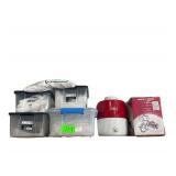 4 Containers of Drop Cloths Colman Water Jug with a Radio Flyer Tricycle