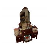Wooden Vanity - 46” L. X 19” D. X 69” H. Contents Included Framed Print Included