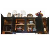 Contents of Top Caninet - Stock Pot, Strainer, Various Dishes, Grater.  Glues